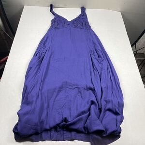 ERC Purple Boho Maxi Dress XL Embroidered Bust Balloon Skirt Pockets Festival